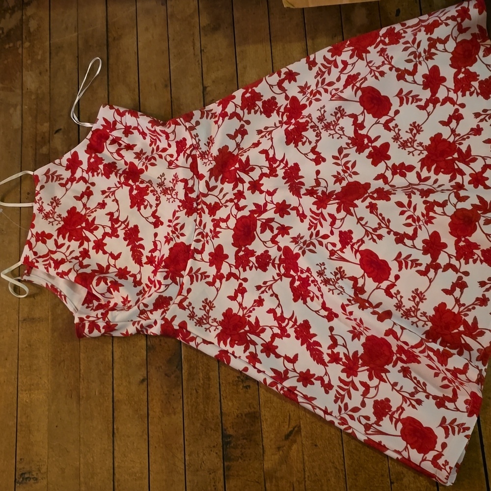 White and red floral dress